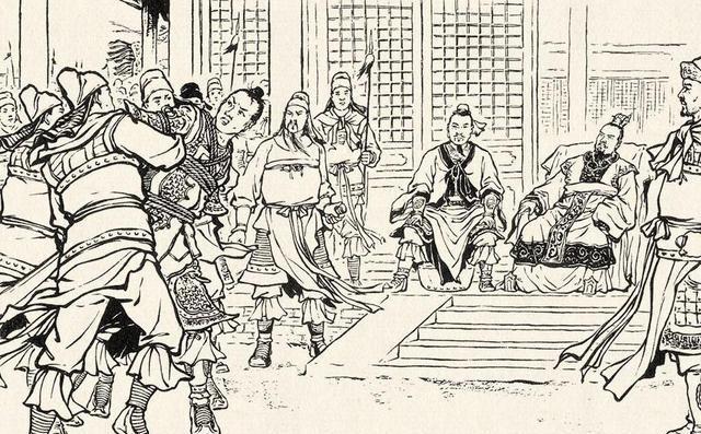 经典连环画《三国演义》中，吕布沦为阶下囚后押上下邳城白门楼。 汤义方 绘