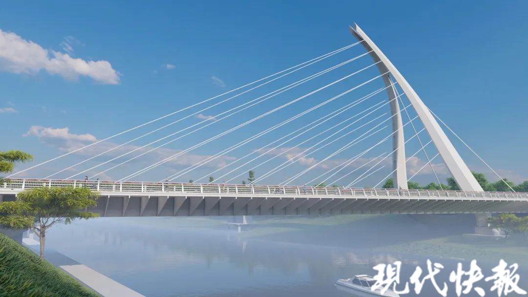 横跨七里河南京江北新区这座竖琴桥最快4月底通车